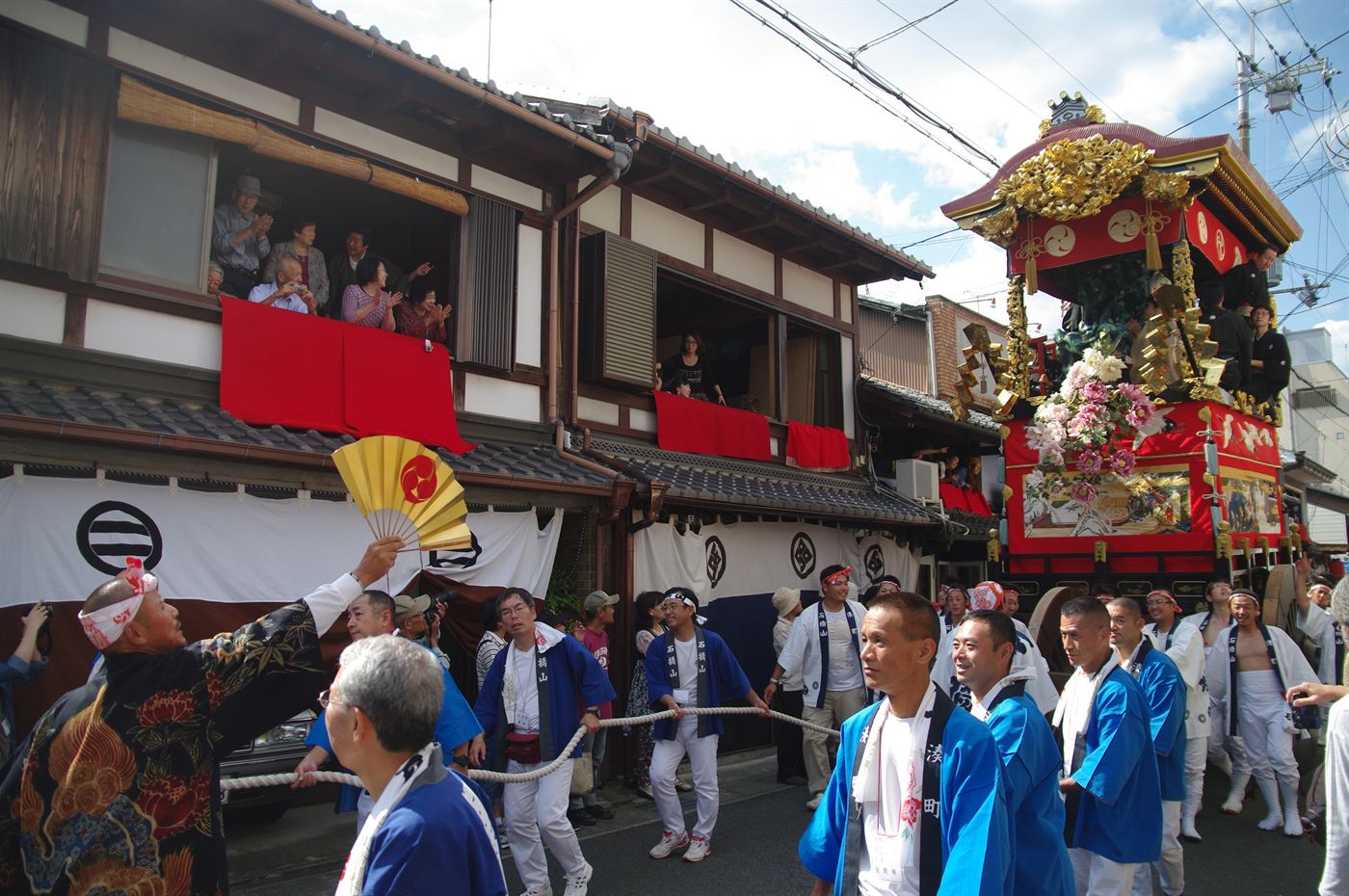 A festival float pulled through the old streets of Otsu during the Otsu Matsuri, Shiga